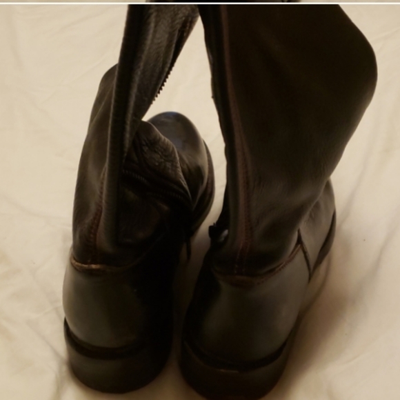 BED|STÜ Manchester Distressed Black Leather Knee-High Boots Red Stitching/Soles - Picture 7 of 16